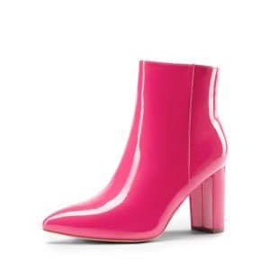 Hot Pink Chunky Heel Ankle Booties for Women