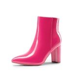 Hot Pink Chunky Heel Ankle Booties for Women
