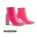 Hot Pink Chunky Heel Ankle Booties for Women