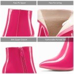 Hot Pink Chunky Heel Ankle Booties for Women