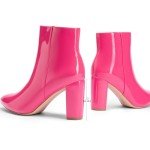 Hot Pink Chunky Heel Ankle Booties for Women