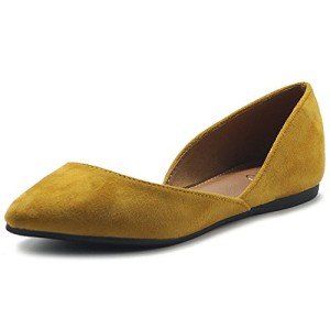 Mustard Faux Suede Slip-On Ballet Flats for Women