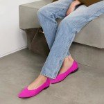 Pink Pointed Toe Knit Ballet Flats for Women