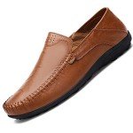 Colorful Men's Leather Slip-On Driving Loafers - Brown