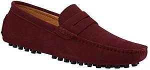 JIONS Men's Burgundy Suede Driving Loafers