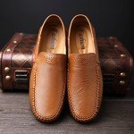 Colorful Men's Leather Slip-On Driving Loafers - Brown