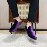 Men's Casual Purple Slip-On Leather Dress Sneakers