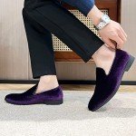 Men's Casual Purple Slip-On Leather Dress Sneakers