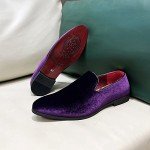 Men's Casual Purple Slip-On Leather Dress Sneakers