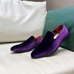 Men's Casual Purple Slip-On Leather Dress Sneakers