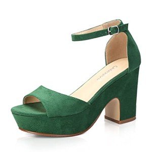 Colorful Chunky Heels with Ankle Strap - Green