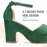 Colorful Chunky Heels with Ankle Strap - Green