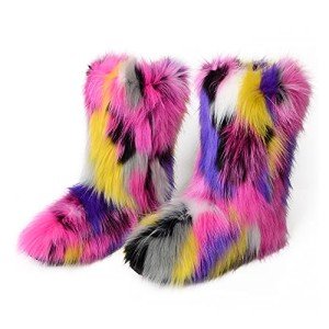 Colorful Faux Fur Round Toe Winter Boots