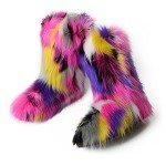 Colorful Faux Fur Round Toe Winter Boots