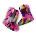 Colorful Faux Fur Round Toe Winter Boots