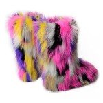 Colorful Faux Fur Round Toe Winter Boots