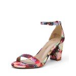 Colorful Floral Chunk Low Heel Sandals for Women
