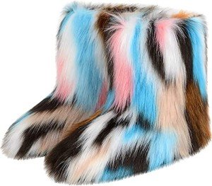 Colorful Faux Fur Winter Boots for Women