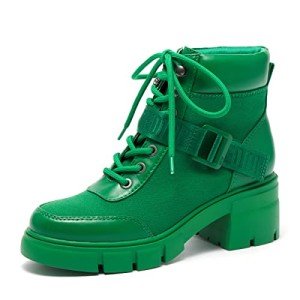 Colorful Women's Lace-Up Combat Boots with Buckle