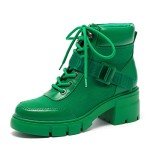 Colorful Women's Lace-Up Combat Boots with Buckle