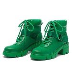 Colorful Women's Lace-Up Combat Boots with Buckle