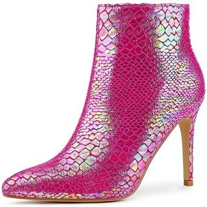 Hot Pink Snakeskin Metallic Stiletto Ankle Boots
