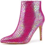 Hot Pink Snakeskin Metallic Stiletto Ankle Boots
