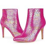 Hot Pink Snakeskin Metallic Stiletto Ankle Boots