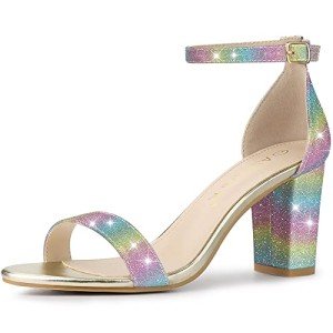 Allegra K Women's Glitter Gradient Chunky Heels