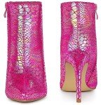 Hot Pink Snakeskin Metallic Stiletto Ankle Boots