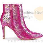 Hot Pink Snakeskin Metallic Stiletto Ankle Boots