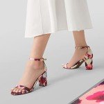 Colorful Floral Low Heel Pump Sandals for Women