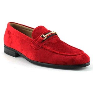 Red Velvet Loafers with Gold Buckle for Men