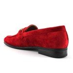 Red Velvet Loafers with Gold Buckle for Men