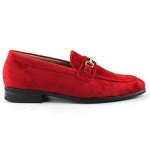 Red Velvet Loafers with Gold Buckle for Men