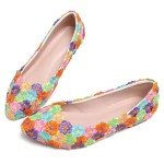 Colorful Floral Round Toe Ballet Flats for Women