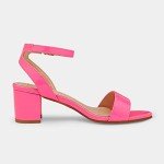 Neon Pink Open Toe Chunky Heel Sandals