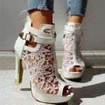 Colorful Lace Flower Open Toe High Heels