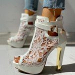 Colorful Lace Flower Open Toe High Heels