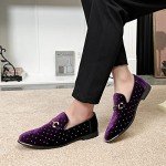 Stylish Purple Suede Loafers with Gold Accents