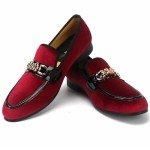 Men's Red Velvet Loafers with Gold Chain
