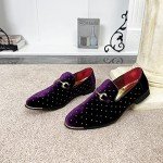 Stylish Purple Suede Loafers with Gold Accents