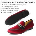 Men's Red Velvet Loafers with Gold Chain