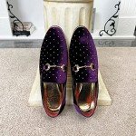 Stylish Purple Suede Loafers with Gold Accents