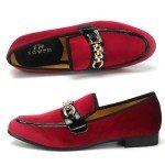 Men's Red Velvet Loafers with Gold Chain