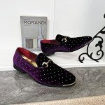 Stylish Purple Suede Loafers with Gold Accents
