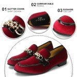 Men's Red Velvet Loafers with Gold Chain
