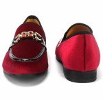 Men's Red Velvet Loafers with Gold Chain