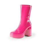 Hot Pink Chunky Mid Calf Gogo Boots for Women
