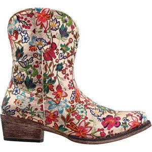 Colorful Floral Women's Faux Leather Cowboy Boots